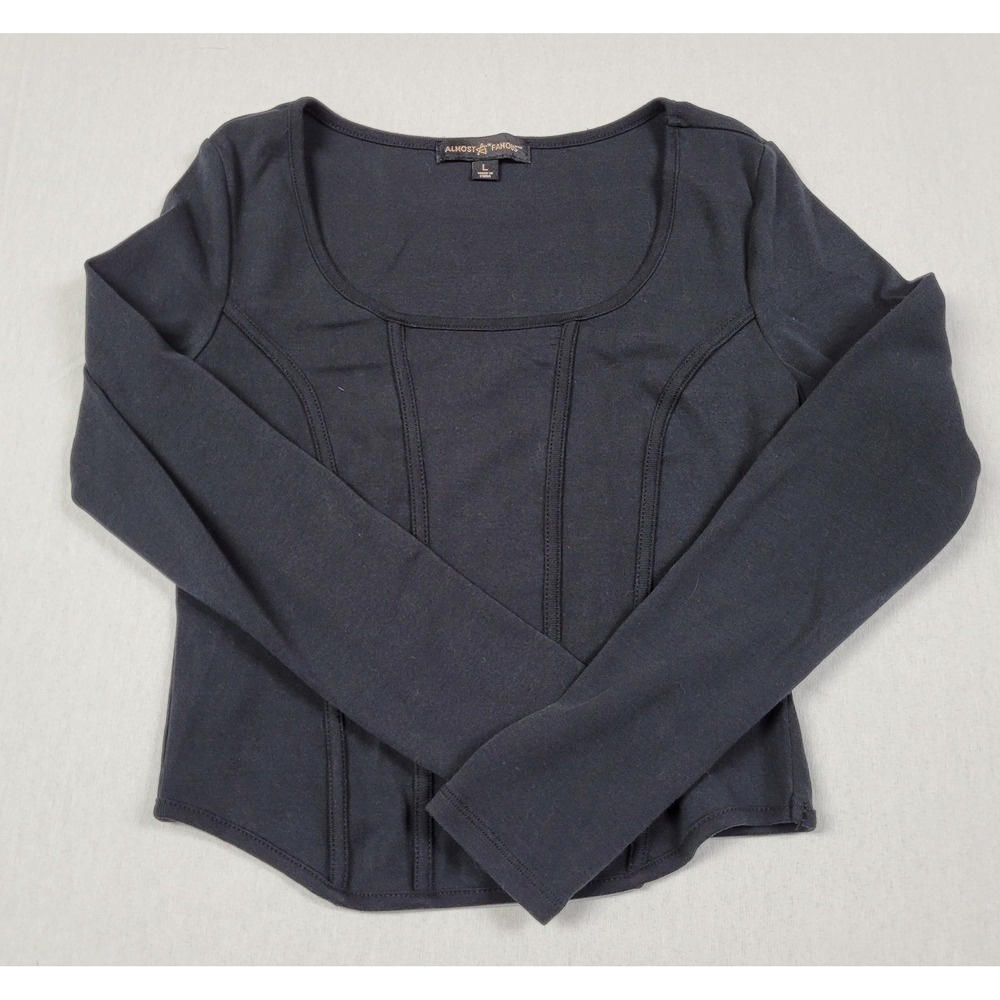 Almost Famous Black Long-Sleeve Corset-style Top Women's Juniors Size L